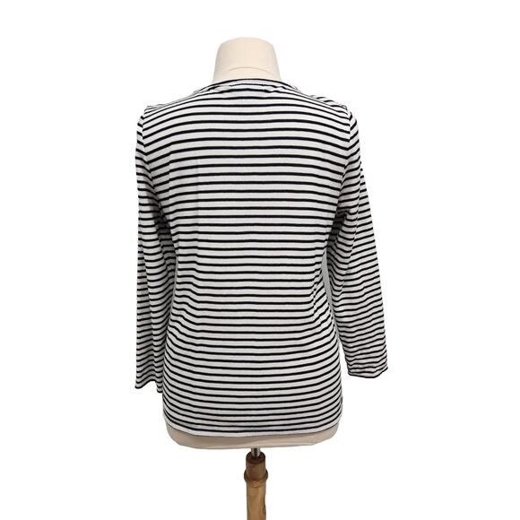 Liz Claiborne Size XL Black & White Stripes Front Pocket Knit Pullover Top #flaw - Picture 4 of 13